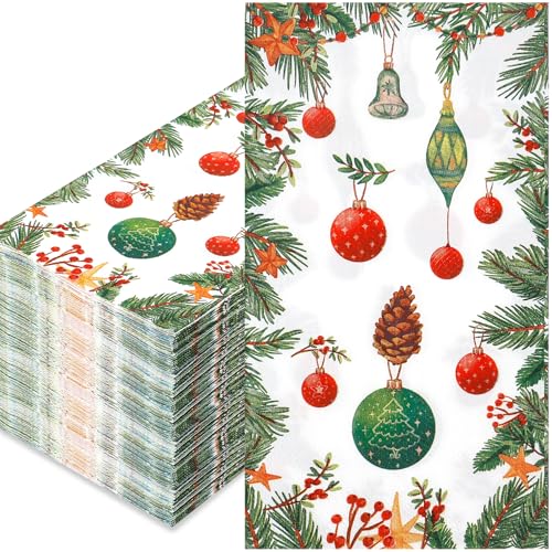 100 Pcs Christmas Paper Napkins – 2-Ply Disposable Holiday Party Napkins
