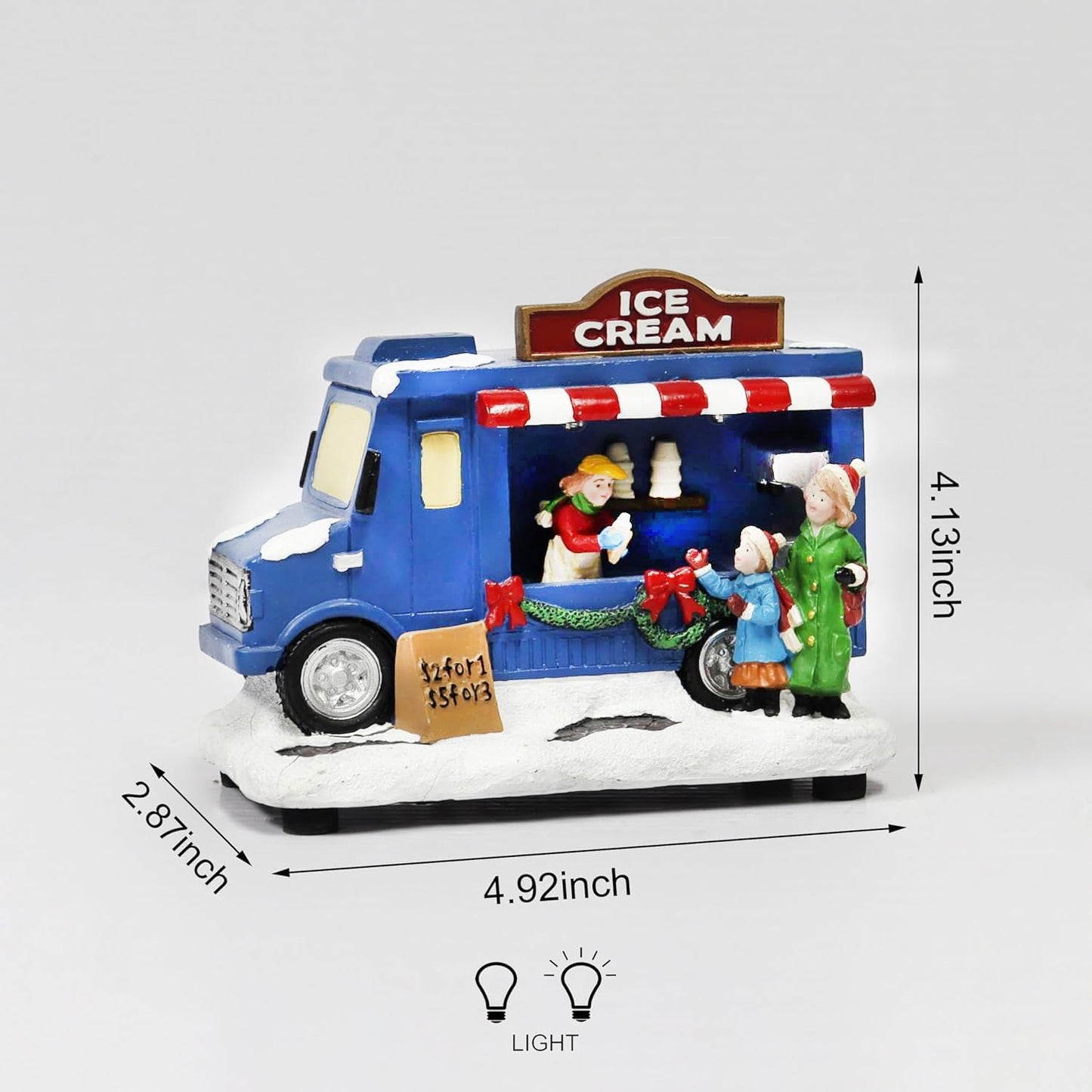 Moments In Time Ice Cream Food Truck Figurine - LED Lighted Holiday Decor | 4.13”H, Hand-Painted Collectible