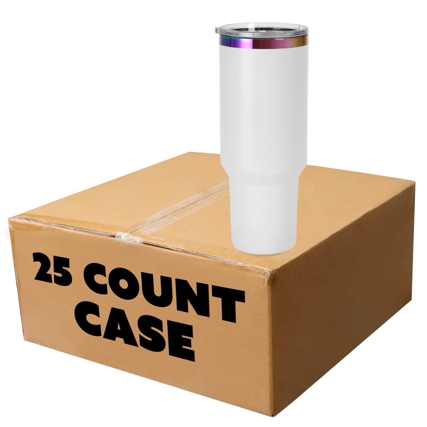 makerflo 40 oz Rainbow Plated White Powder Coated Tumbler with Lid and Straw, Handle Sold Separately, Ideal for Craft and Personalization (Laser Engraving, UV DTF, Epoxy, and Vinyl) – Pack of 25