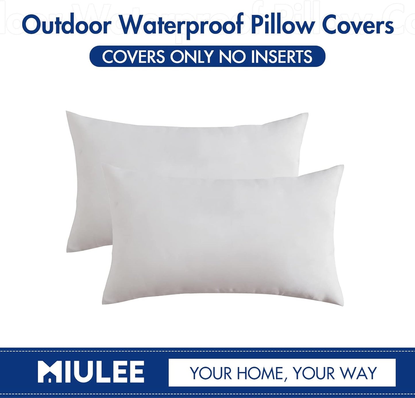 MIULEE Decorative Outdoor Throw Pillow Covers - Waterproof Faux Linen Cushion Cases | 20x12 Inch White (Pack of 2)