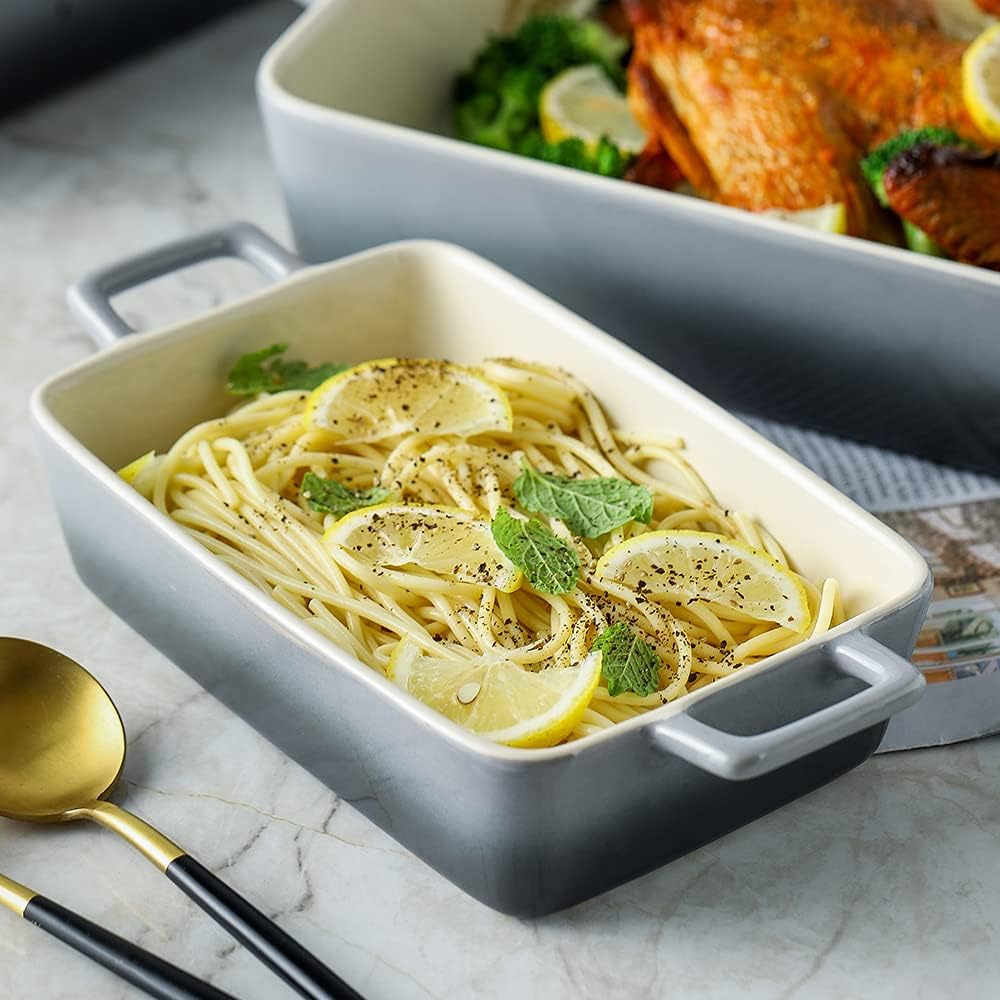 KOOV Bakeware Set - Ceramic Baking Dish with Rectangular Pans | 3-Piece Gradient Gray Set, 12 x 8.5 Inches