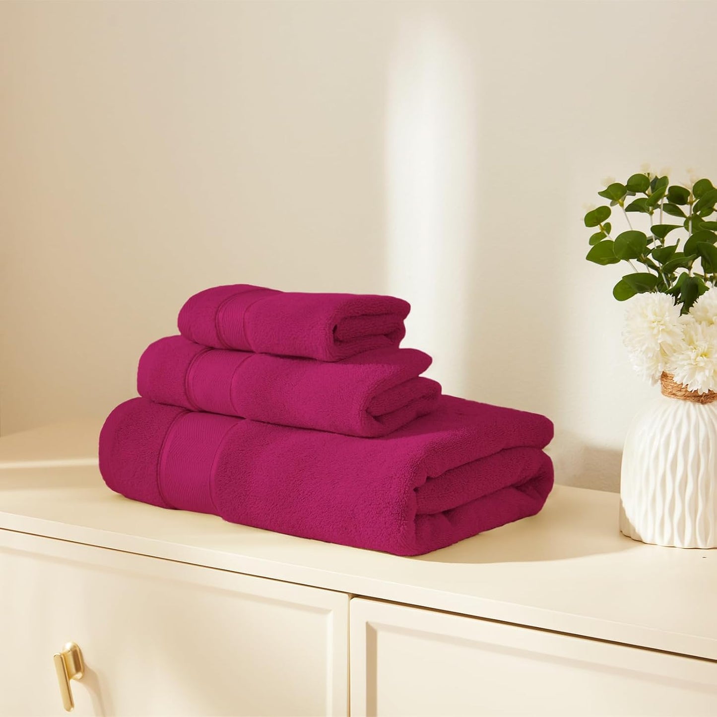 Marvione Bath Towels Set - 100% Turkish Cotton, Highly Absorbent & Soft - 6 Pieces in Hot Pink