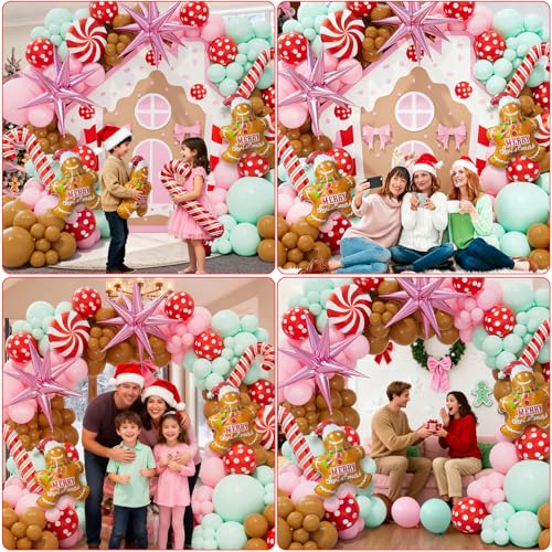 Christmas Balloon Garland Kit with Gingerbread, Candy Cane & Star Foil Balloons - Holiday Party Decor