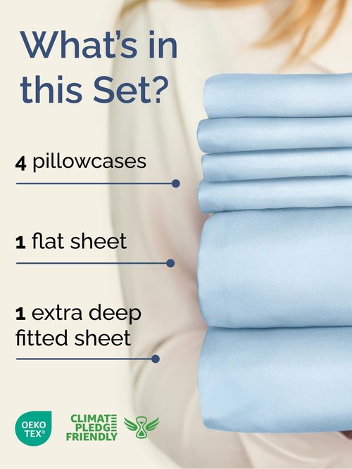 **Skiennix Extra Deep Full Sheet Set - 6-Piece Breathable Cooling Bedding - Soft & Wrinkle-Free Light Blue**