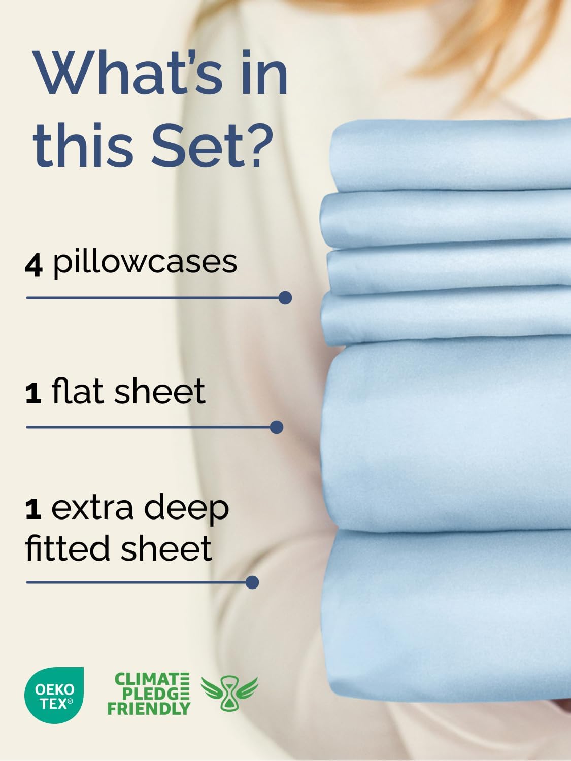 Skiennix Extra Deep Full Sheet Set - 6 Piece Breathable Cooling Sheets | Luxury Hotel Bedding - Light Blue
