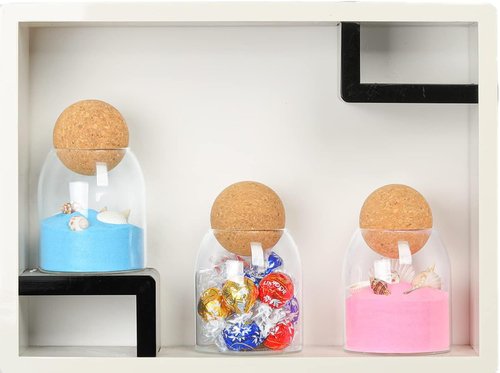 ComSaf 16oz Clear Decorative Glass Jars - 3 Pack with Cork Ball Lid for Stylish Kitchen & Bathroom Storage