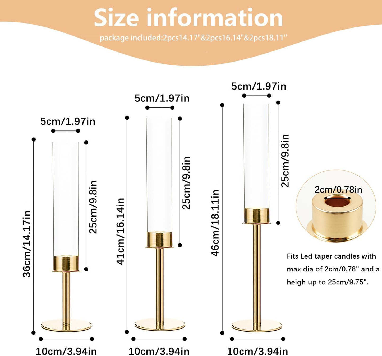 VINCIGANT 6PCS Acrylic Candle Holders - Elegant Metal Tall Holders with Lampshade for Weddings & Parties | Gold