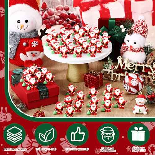 12 Pcs Mini Santa Christmas Figurines to Hide Tiny Santa Claus Rubber Miniature Figurines Ornaments Gifts for Christmas Home Table Decorations (White Skin)