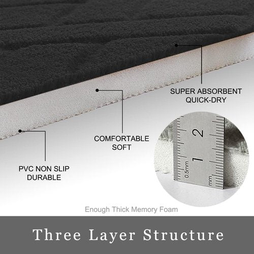 **JMTOOR Memory Foam Bath Mat - Soft Coral Velvet | Non-Slip, Rapid Water Absorption, 17" x 24", Black**