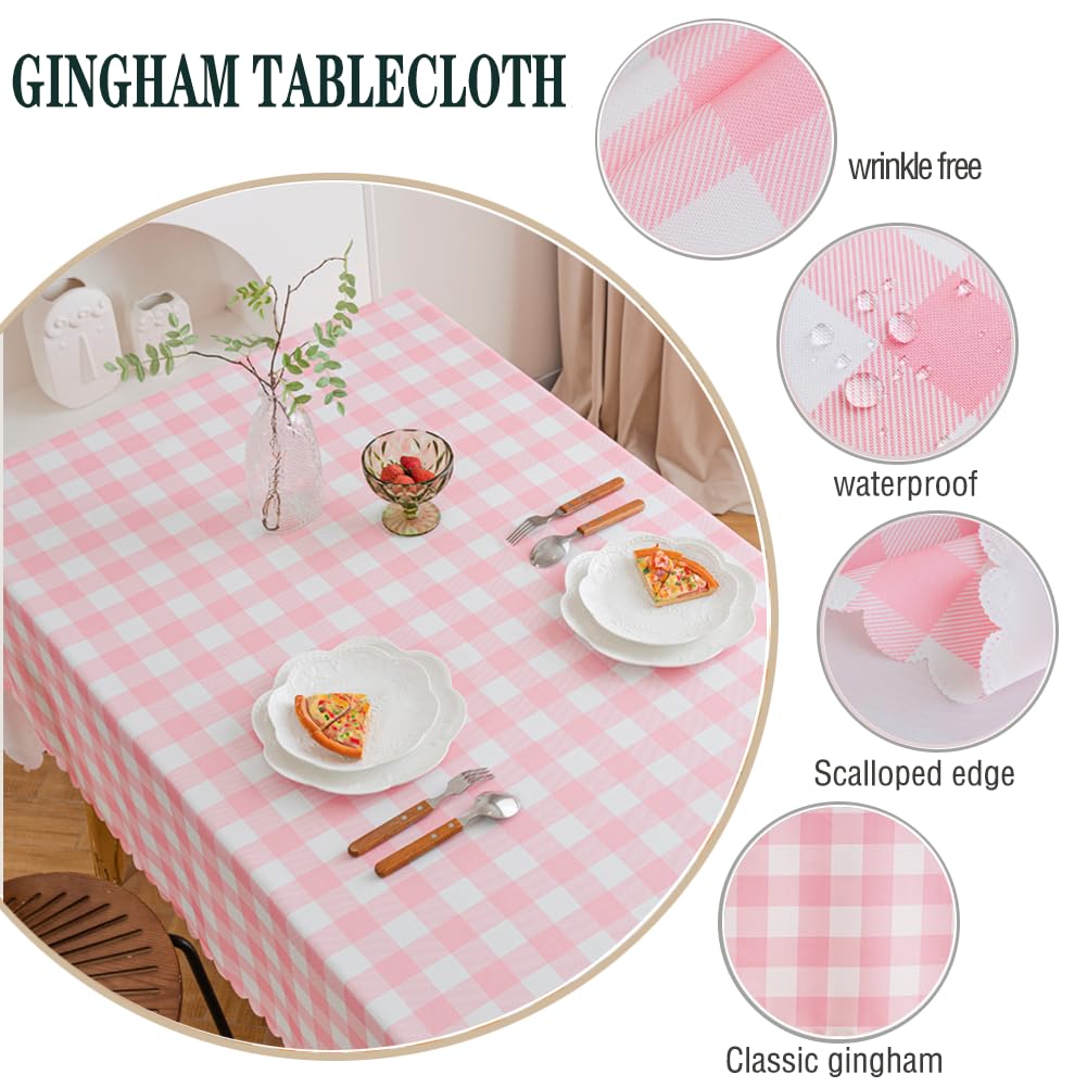 MANGATA CASA Pink Gingham Tablecloth for Rectangle Tables- Checkered Table Cloth Waterproof Kitchen & Table Linens-Polyester Buffalo Plaid Wrinkle Free Table Cover(Baby Pink 60x84in)