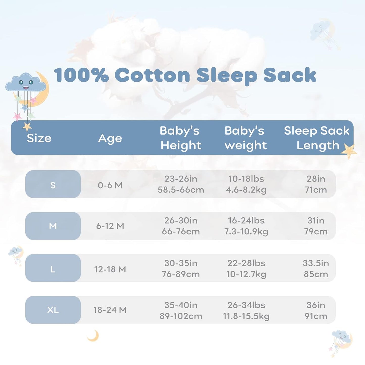 Yoofoss Baby Sleep Sack | 100% Organic Cotton Wearable Blanket for 12-18 Months | 2-Way Zipper, 3 Pack