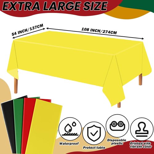 12Pcs Disposable Tablecloths by [Brand Name] - Rectangular Red, Black, Green & Yellow for Party Decor (54x108 Inch)