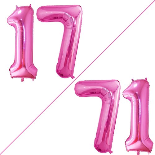 GOER Jumbo 42-Inch Number 17 Balloons - Sweet 17 Birthday Party Decorations | Hot Pink Foil Helium