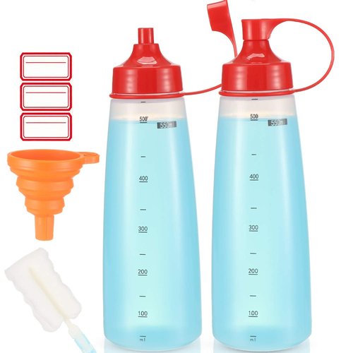 Condiment Squeeze Bottle for Sauces Wide Mouth, Plastic Squeeze Bottles for Condiments, Paint, Ketchup, Mustard, Oil, Resin, Baking, Cake Decorating, Cleaning, BPA Free-Food Grade (19 oz., 2, Count)
