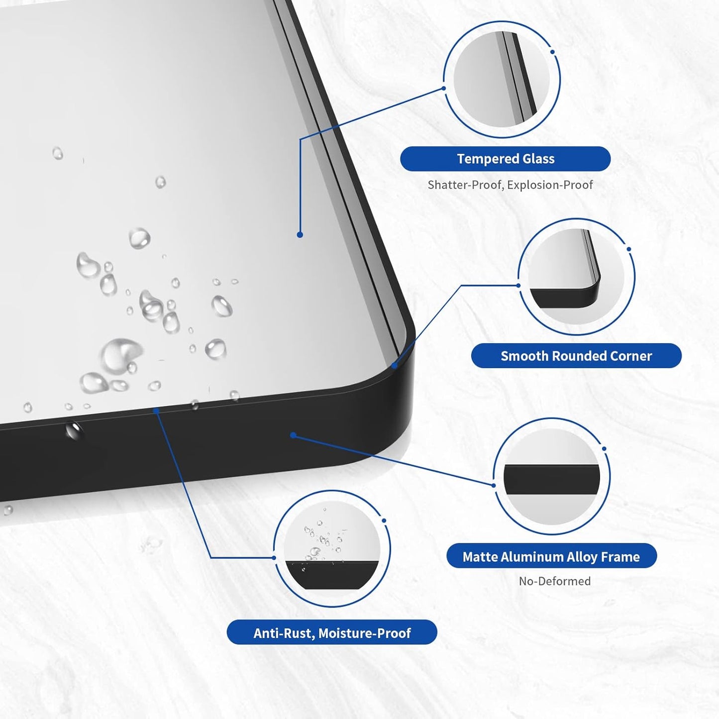 WEER Black Metal Frame Bathroom Mirror - 55x30 Inch Rounded Rectangle | Anti-Rust Tempered Glass, Versatile Hanging Options