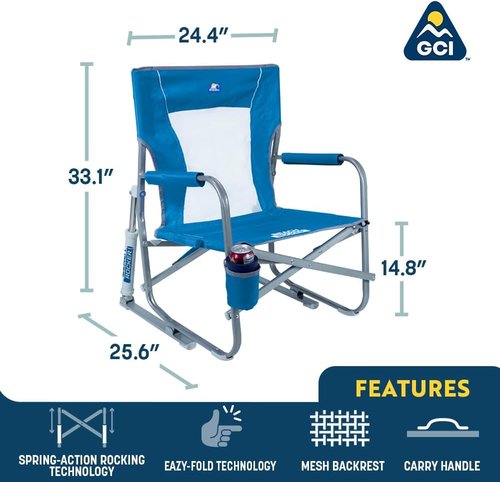 GCI Outdoor Folding Beach Rocker Chair - Portable Comfort in Saybrook Blue Color