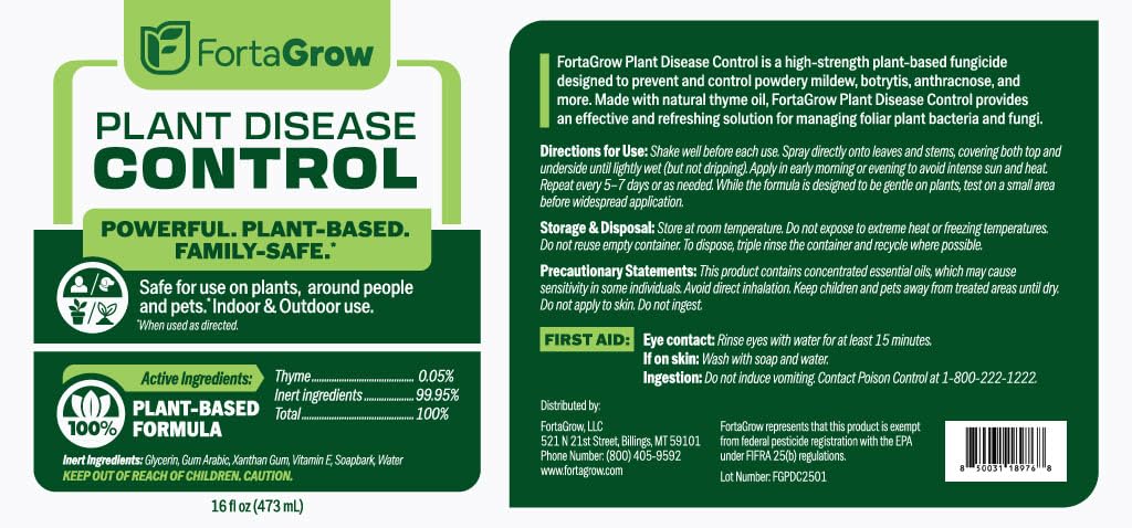 Plant Disease Control Spray by [Brand Name] - Natural Fungicide with Thyme Oil - Prevents Mildew & More - Safe for Indoor/Outdoor Use - 16oz