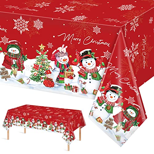 FunnyPars Red Christmas Snowman Tablecloth 54x108 Inch Waterproof Holiday Party Decor