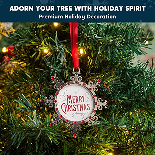Joiedomi Christmas Photo Ornament, Snowflake Tree Decoration Photo Frame Family Ornaments with Red Gems for Christmas Decorations, House warmings
