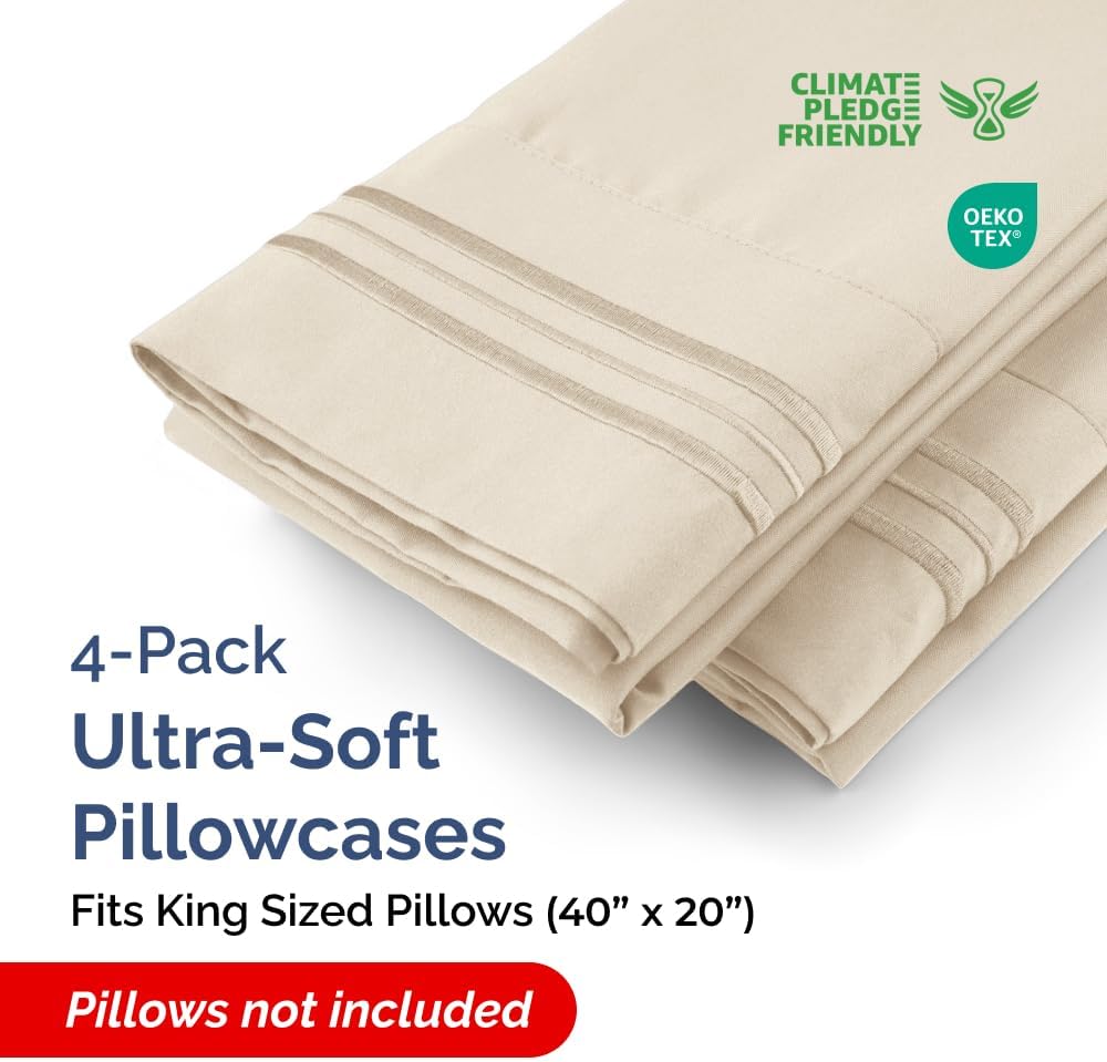 King Pillow Cases by [Brand Name] - Ultra Soft Hotel Quality Covers | Cozy, Wrinkle-Free & Fade Resistant - 4 Piece Set in Wheat