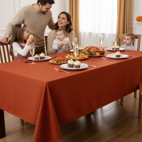 Fitable 8 Pack Round Tablecloths: Stain Resistant Wrinkle Free Circle Table Clothes, Washable Reusable Polyester Table Covers for Wedding Party Birthday Banquet Reception(Rust, 120 Inch)