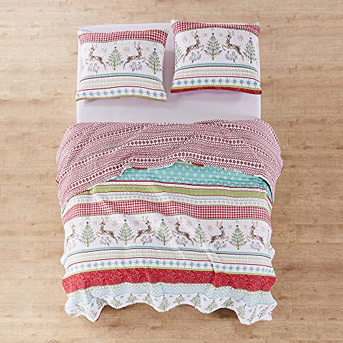 Levtex Home Merry & Bright Reversible Full/Queen Christmas Quilt - Deer & Trees, Microfiber