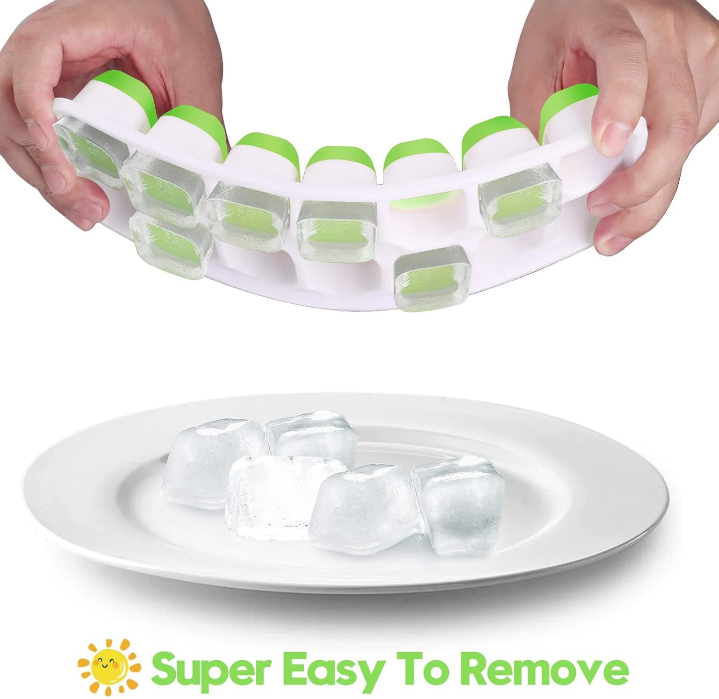 Silicone Ice Cube Tray - 8 Pack Easy-Release Flexible Trays with Spill-Resistant Lid | Stackable Freezer Ice Trays (4 Blue + 4 Green)