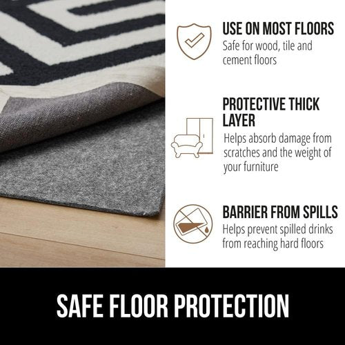 Gorilla Grip Rug Pad - Slip Resistant Felt with Rubber Backing - 1/8 Inch Thick, 8x10 FT for Hardwood Floors