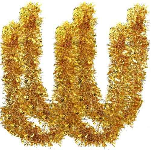 FINGOOO Gold Garland Christmas Decorations,33Ft/10M Thick Fluffy Christmas Tree Tinsel Garland Wedding Birthday Decor