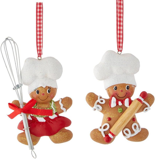 Gingerbread Boy & Girl Christmas Ornaments Set - Kurt S. Adler Resin Decor