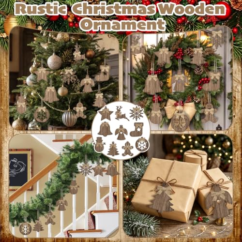 Sophena 10Pcs Wooden Christmas Ornaments Set - Brown Large Snowman Gingerbread Tree Decor