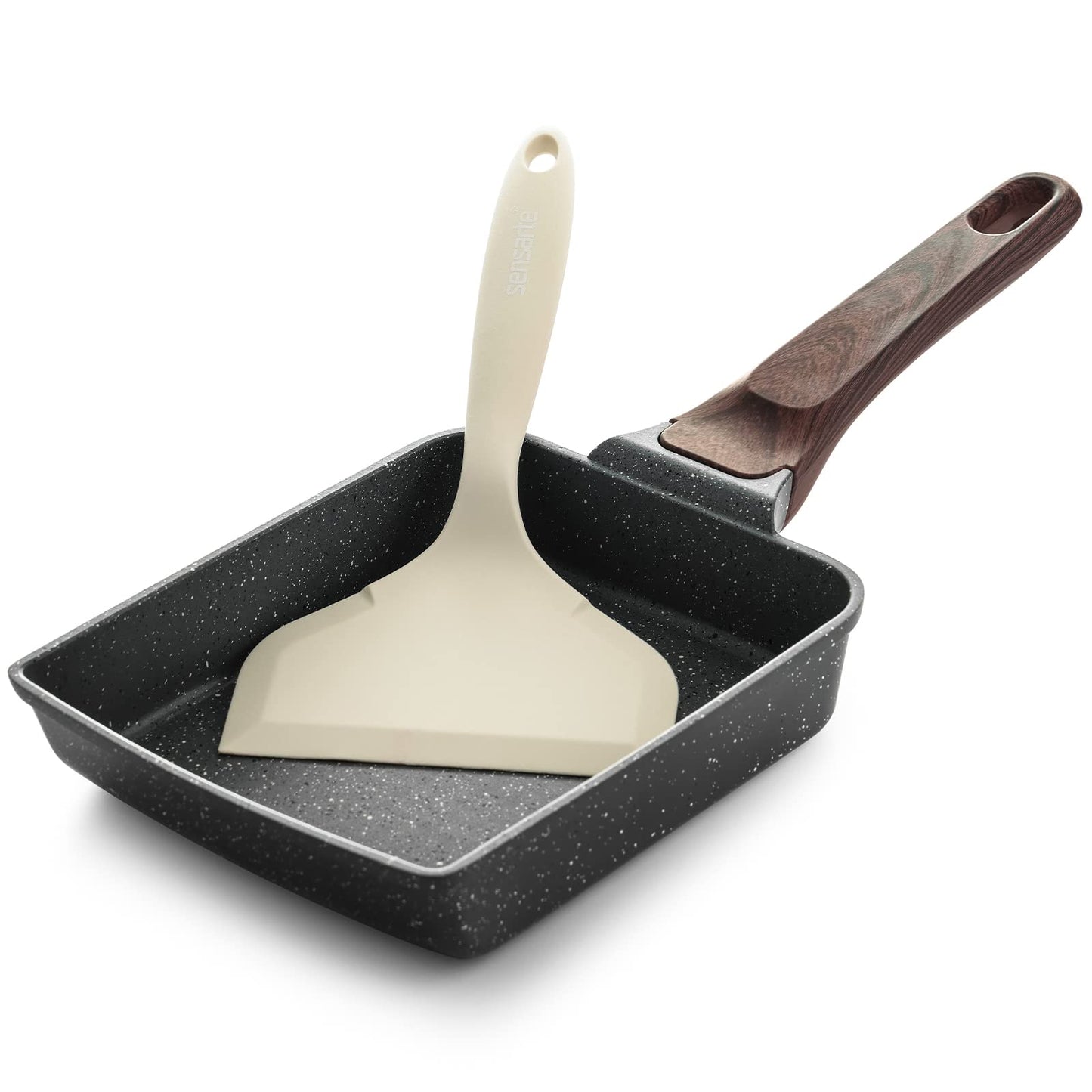 SENSARTE Japanese Omelette Pan, Tamagoyaki Egg Pan, Nonstick Frying Pan with Spatula, Healthy Granite Cookware, PFOS & PFOA Free, 6" x 7" (Grey)