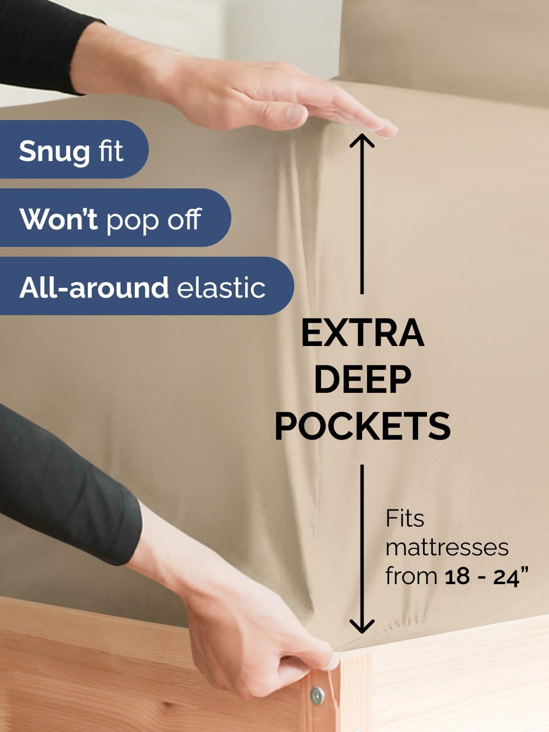 Skiennix Extra Deep King Sheet Set - 6 Piece Breathable Cooling Bedding - Soft Wrinkle-Free Cream