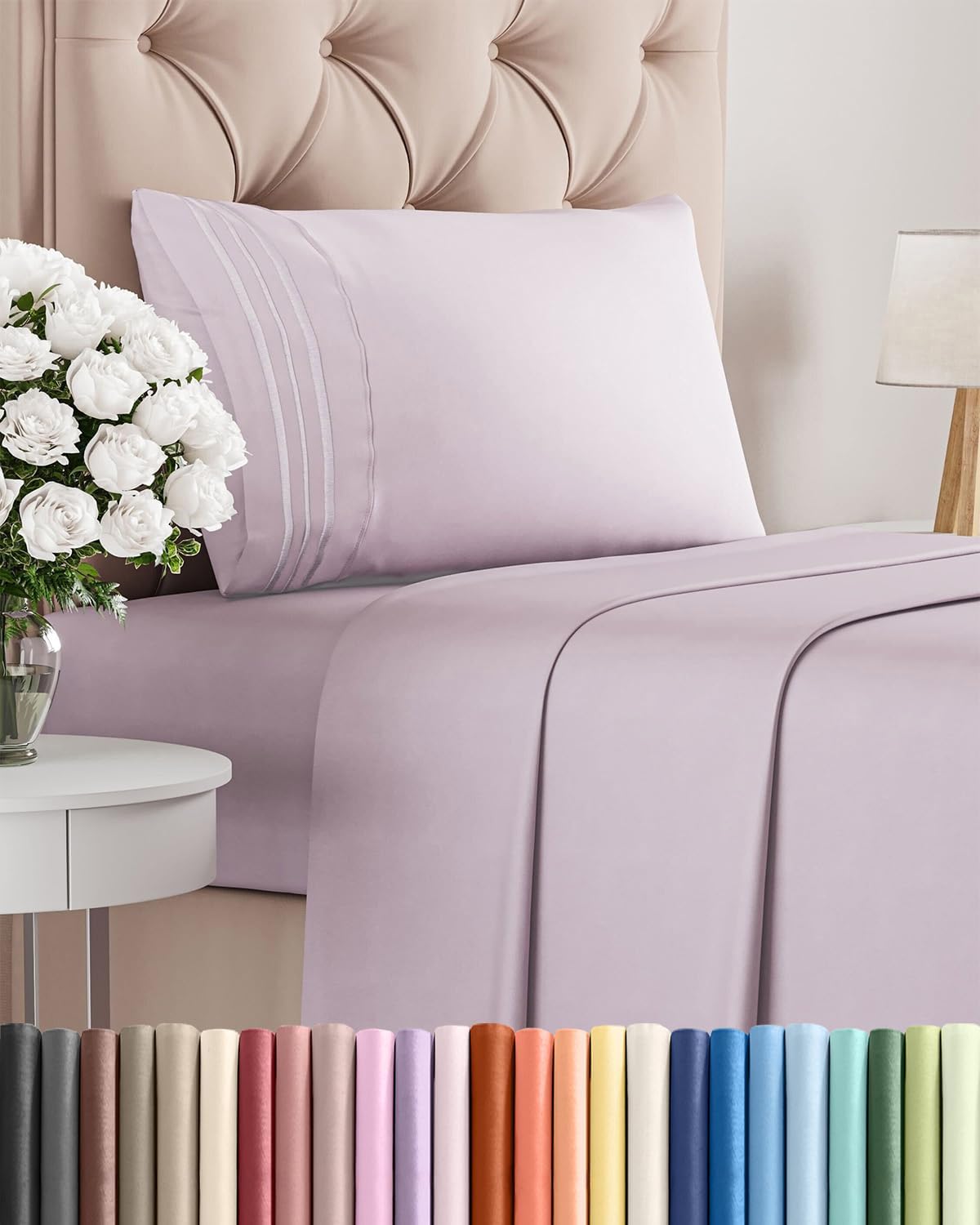Skiennix Twin Size Sheet Set - Comfy Cooling Bed Sheets for All Ages - Deep Pockets, Soft & Wrinkle-Free - Light Lavender