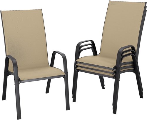 JEAREY Outdoor Dining Chairs Set of 4 - Stackable All-Weather Furniture for Lawn & Garden | Beige