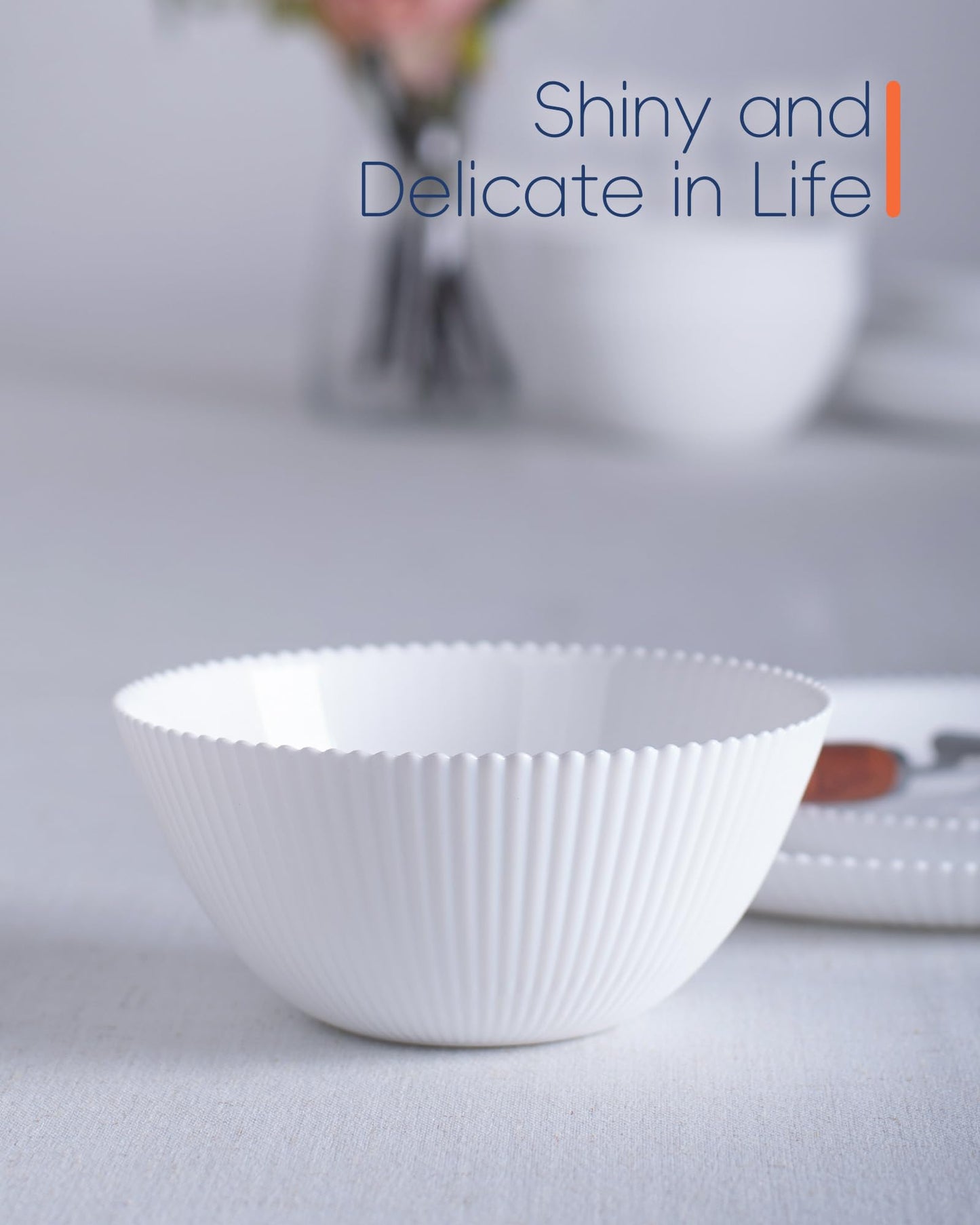 LaGlint 20 OZ Max White Opal Glass Cereal Bowl Set of 6, 6 inch Dishwasher & Microwave Safe Round Ribbed Bowls for Kitchen, Salad, Soup and Rice