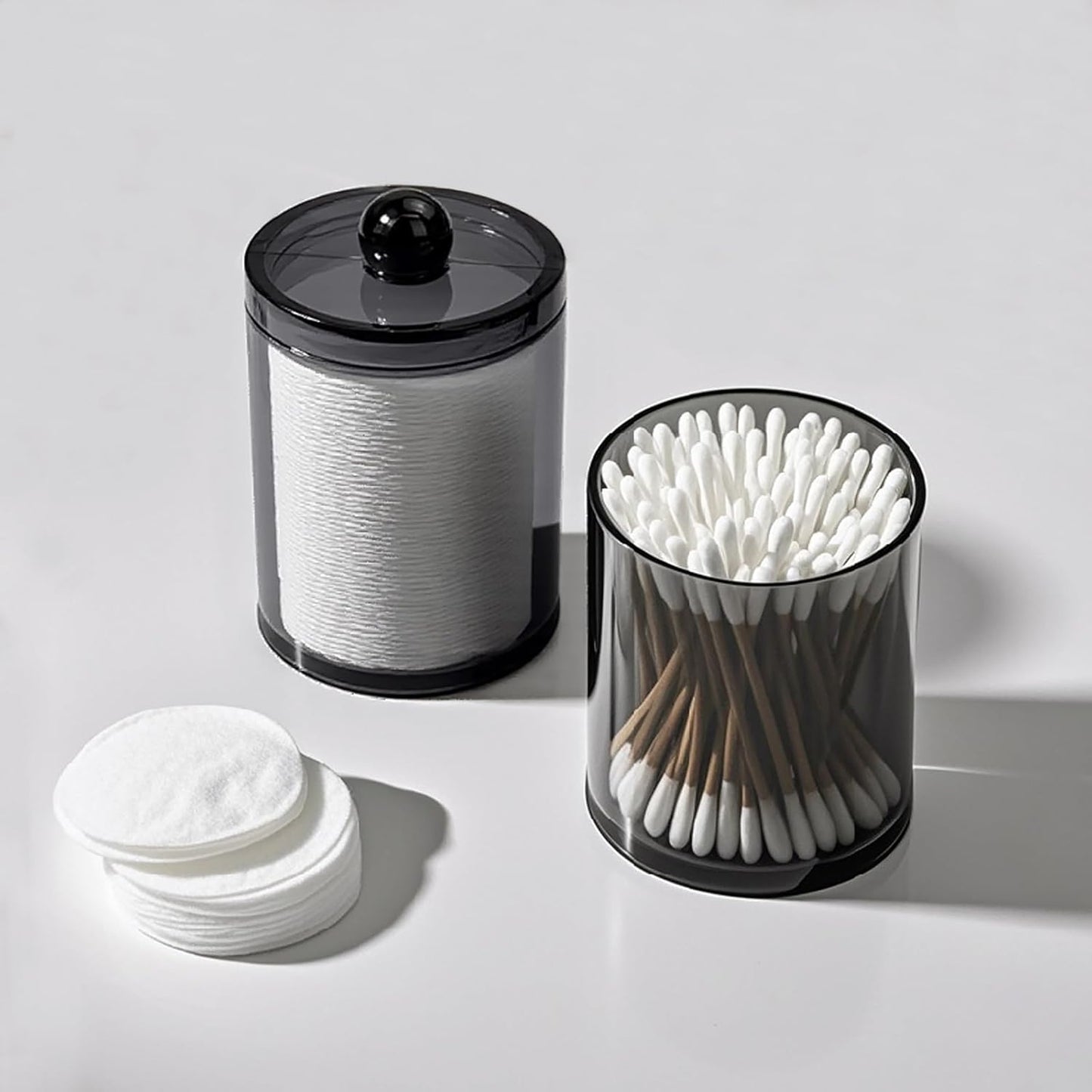 Skiennix 2-Pack Black Plastic Qtip Holder - Stylish Bathroom Organizer for Cotton Swabs & Accessories