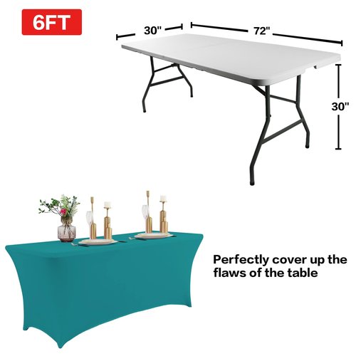 IVAPUPU 2 Pack 6FT Table Cloth for Rectangular Fitted Events Stretch Lake Blue Table Covers Washable Cover Spandex Tablecloth Protector for Party, Wedding, Cocktail, Banquet, Festival