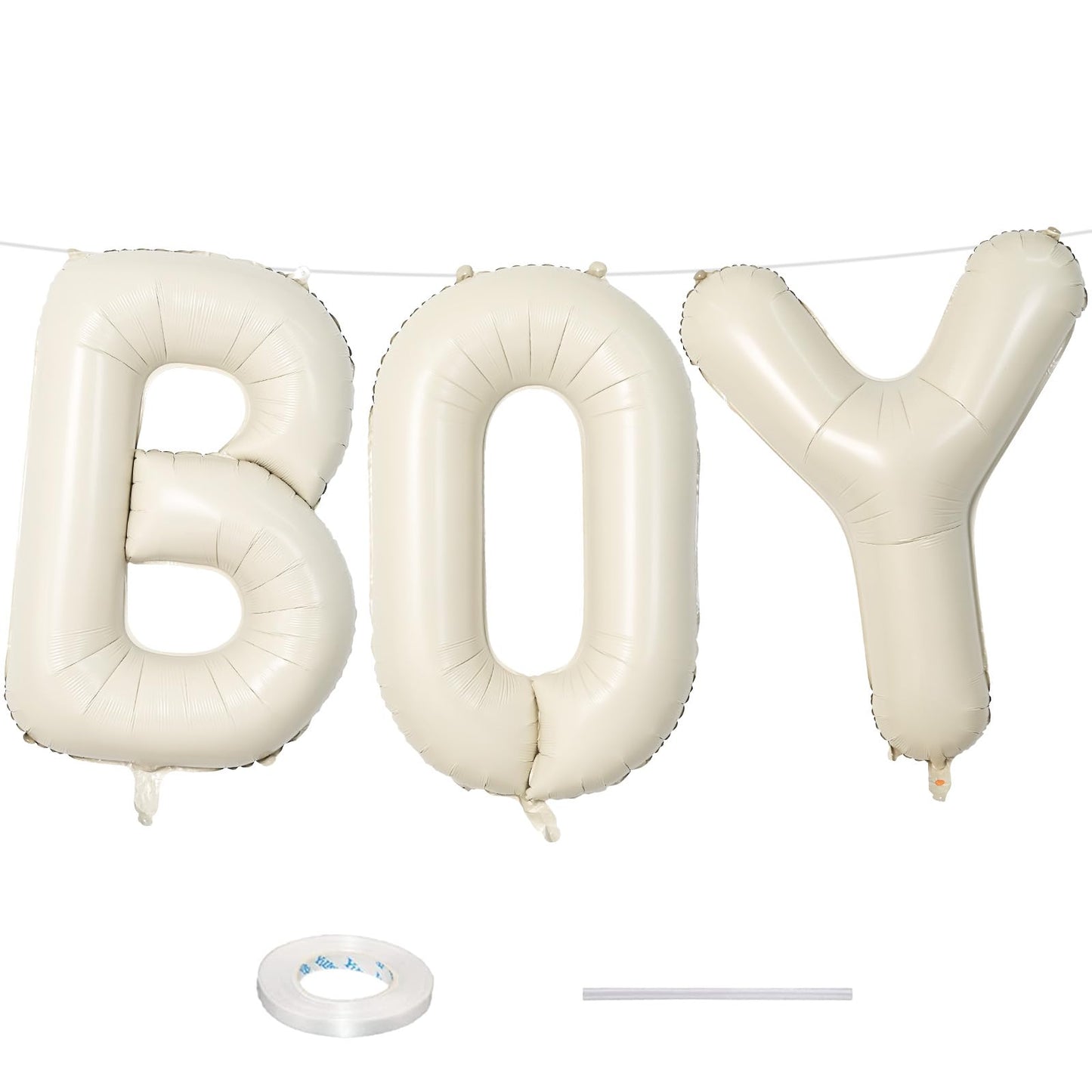 40 Inch Beige BOY Balloons, Large Cream White Sand BOY Balloon Letters with Ribbon, Ivory Alphabet Boy Balloon for Him Birthday Baby Boys Shower Boy or Girl Gender Reveal Party Decorations Supplies