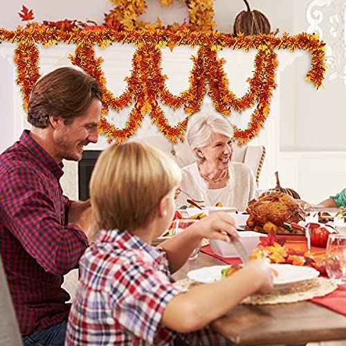 CCINEE 33FT Thanksgiving Tinsel Garland,Maple Leaf Metallic Twist Garland Decor for Fall Party Decoration,Gold & Copper