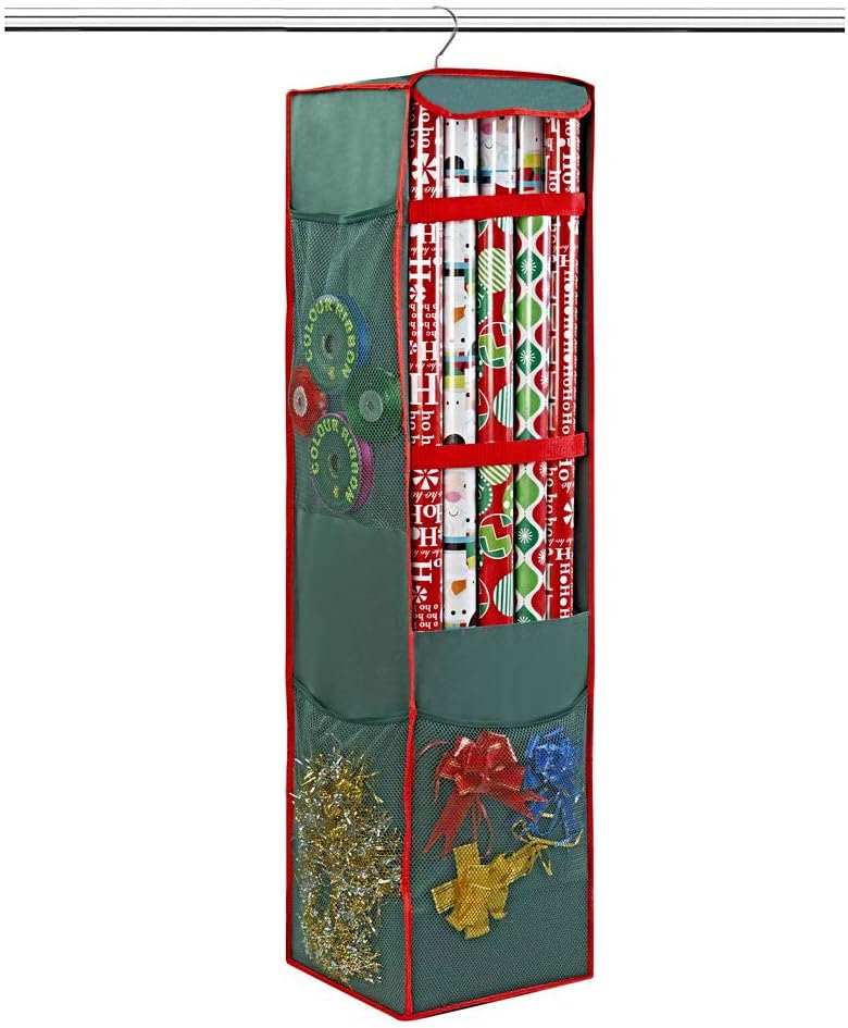 ProPik Christmas Wrapping Paper Storage Bag - Swivel Hanger with Multiple Pockets | Holds 25 Rolls, 40 Inch, Green
