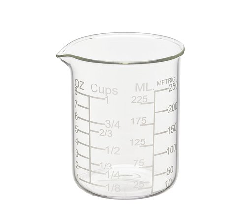 Ackers Etched Graduated Glass Measuring Cup - V-Shaped Spout- High Borosilicate Glass Measuring Cup for Kitchen or Dining, Easy to Read, 250ml (8oz, 1 Cup)