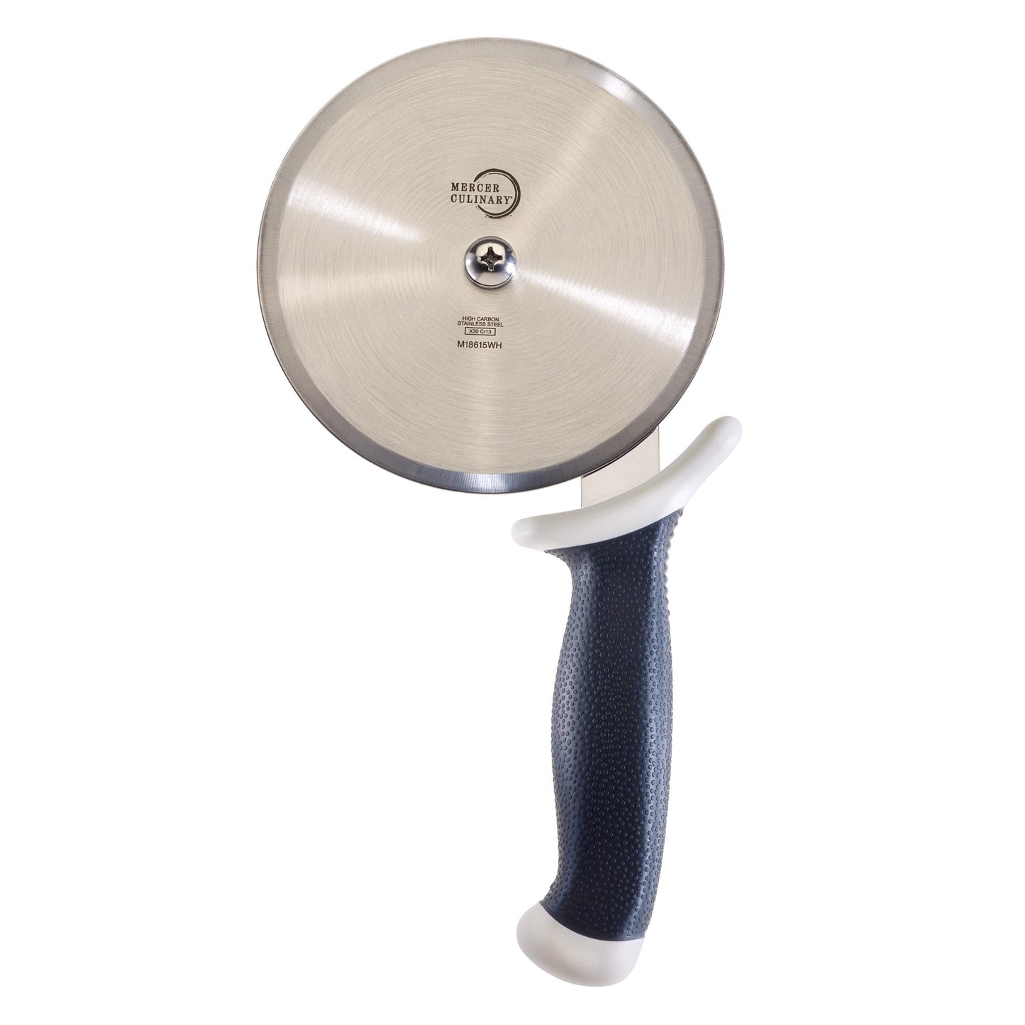 Mercer Culinary Millennia Pizza Cutter with White Handle, 5 Inch Wheel, Stainless Steel