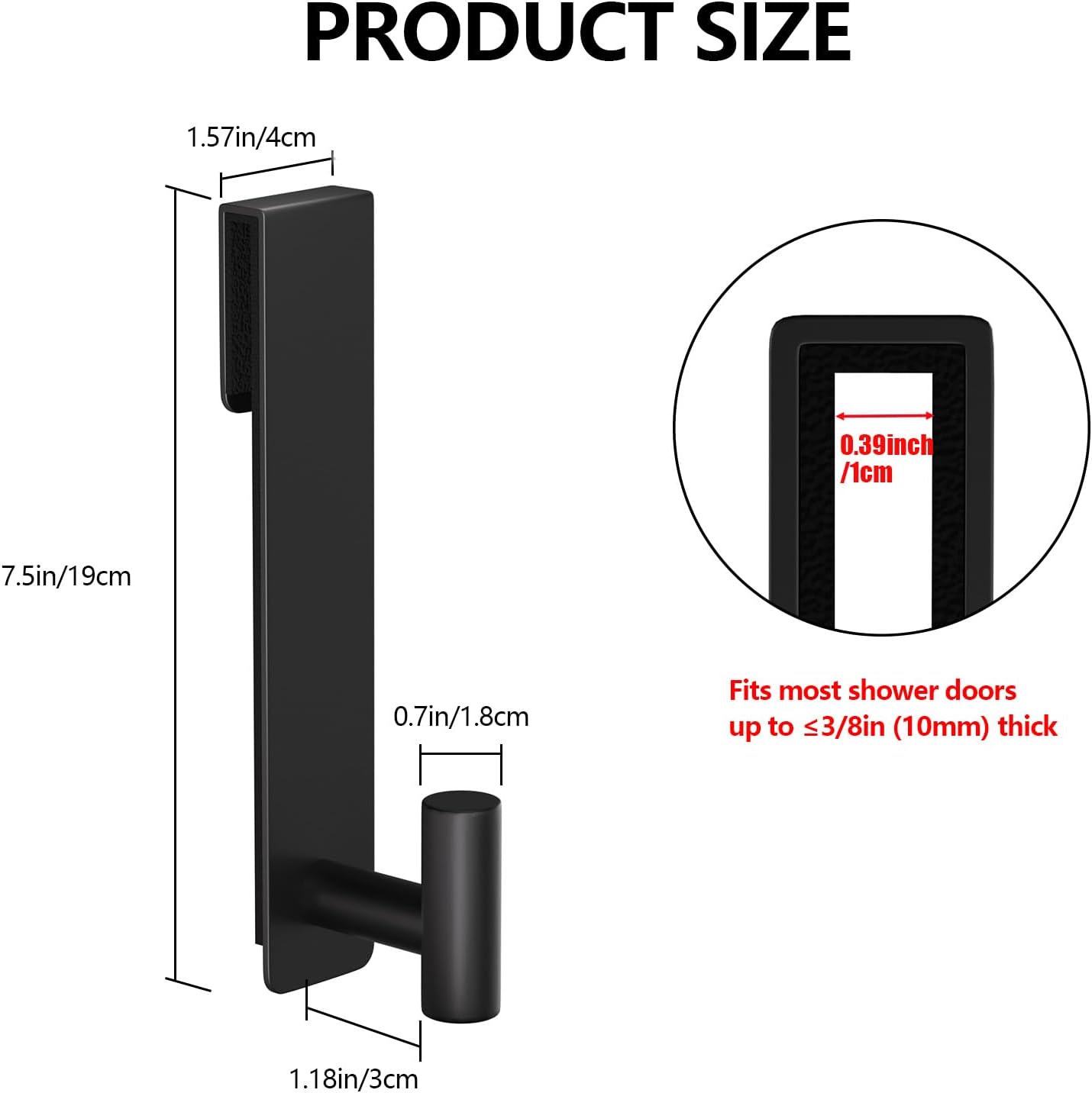 PMMASTO Shower Door Hooks - Heavy-Duty Stainless Steel Towel Hooks for Frameless Glass Doors | 7.5 Inch, Black 'T' Shape (2 Pack)