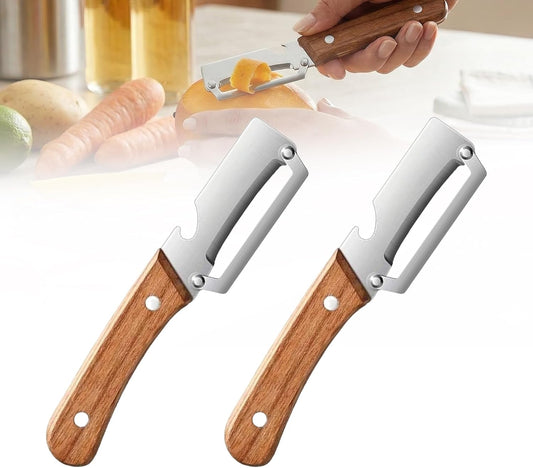 Skiennix 2-in-1 Vegetable Peeler - Stainless Steel Kitchen Tool with Wooden Handle | 2-Piece Set