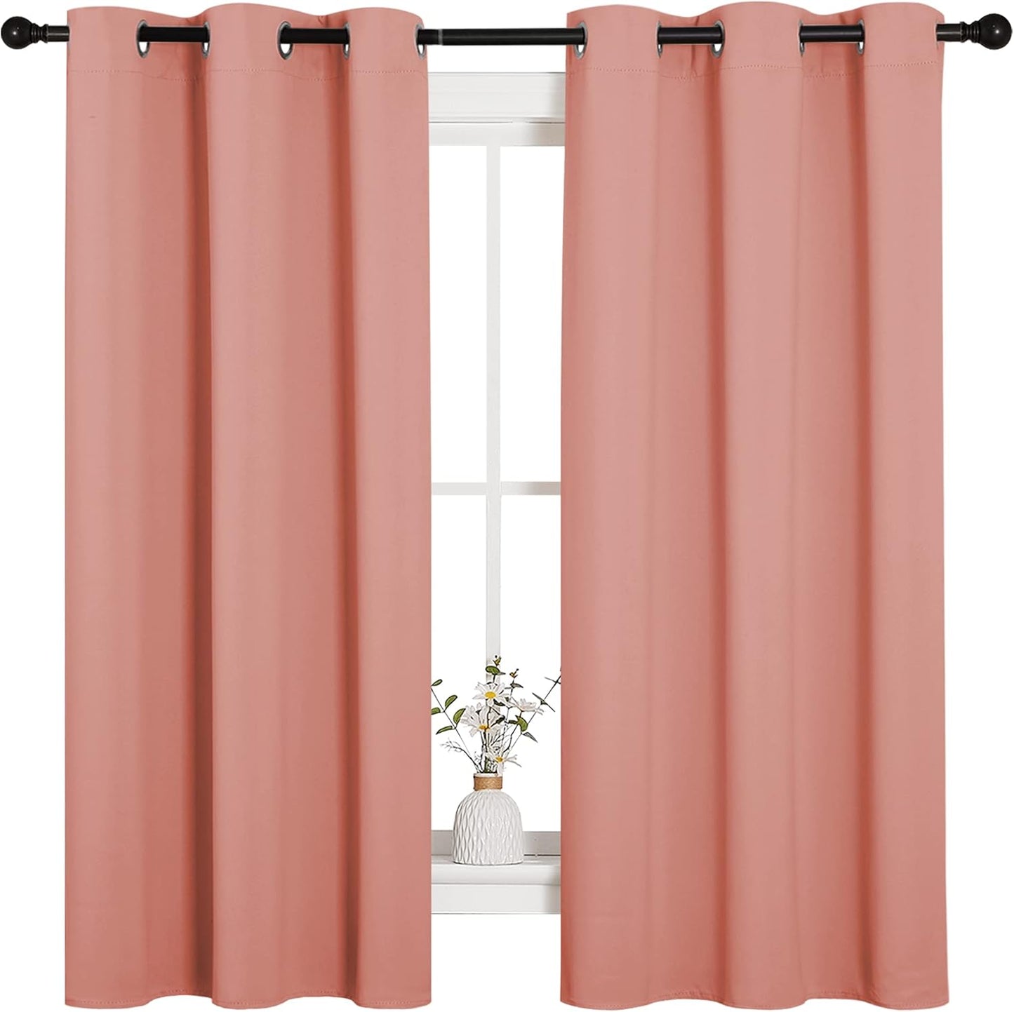 NICETOWN Grommet Blackout Curtains - Light Blocking Draperies for Bedroom & Nursery | Coral, 2 Panels, 42x63 Inches
