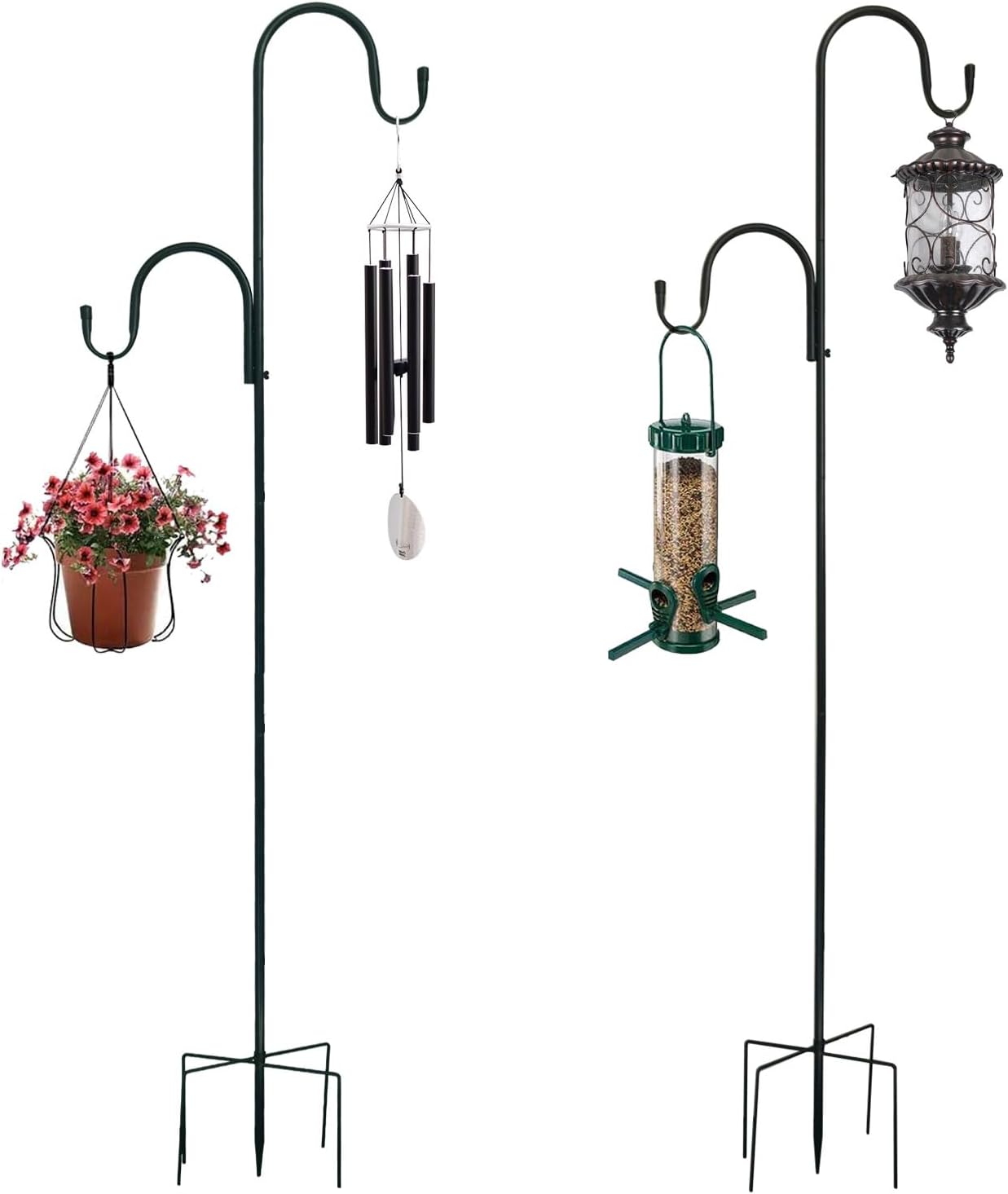 MIPON Double Shepherds Hooks - Adjustable 78 Inch for Outdoor Bird Feeders & Hanging Plants | Heavy Duty Garden Decor