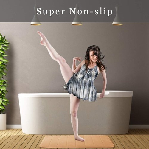 JMTOOR Memory Foam Bath Mat - Super Soft Coral Velvet | Non-Slip, Rapid Water Absorption, 17" x 24", Beige