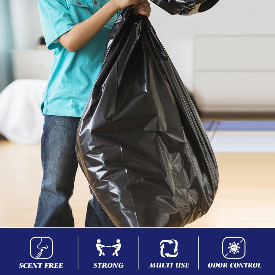 Teivio Large Black Trash Bags - 30-33 Gallon | 40 Count All-Purpose Garbage Liners for Home & Office