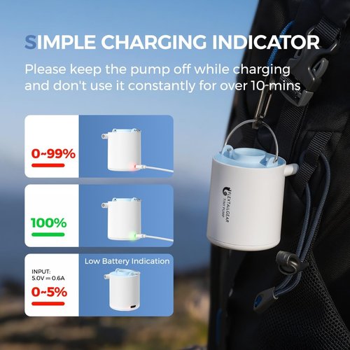 FLEXTAILGEAR Ultra-Mini Air Pump - Portable 1300mAh USB Rechargeable for Pool Floats, Air Beds & More